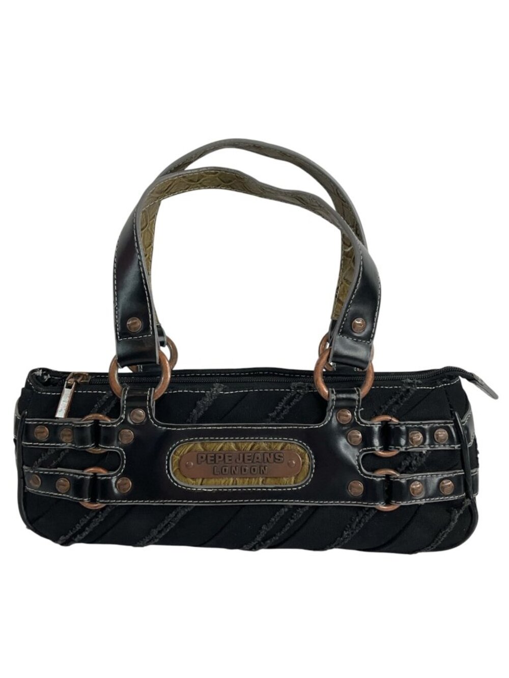 Pepe Jeans Purse Small Black Denim Frayed Vintage Brass Hardware London Rare Y2K - Picture 1 of 15